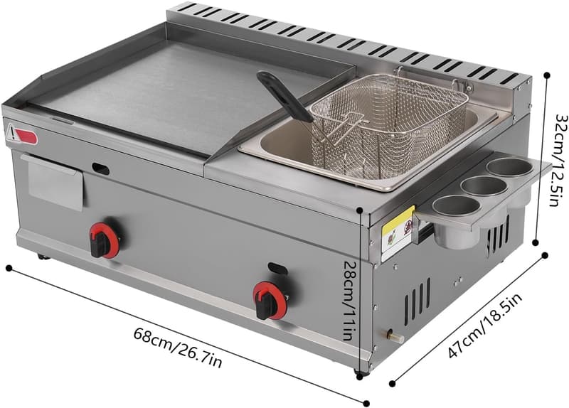 2-in-1 Commercial Gas Griddle and Deep Fryer for Restaurants