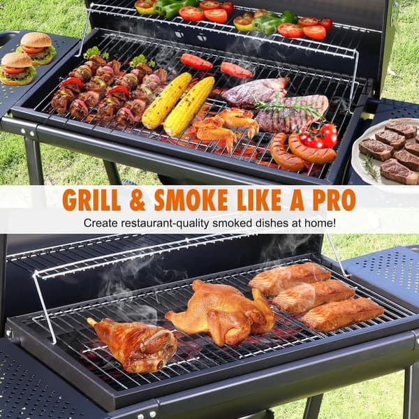 Spacious Outdoor Charcoal Grill with Side Tables for BBQs