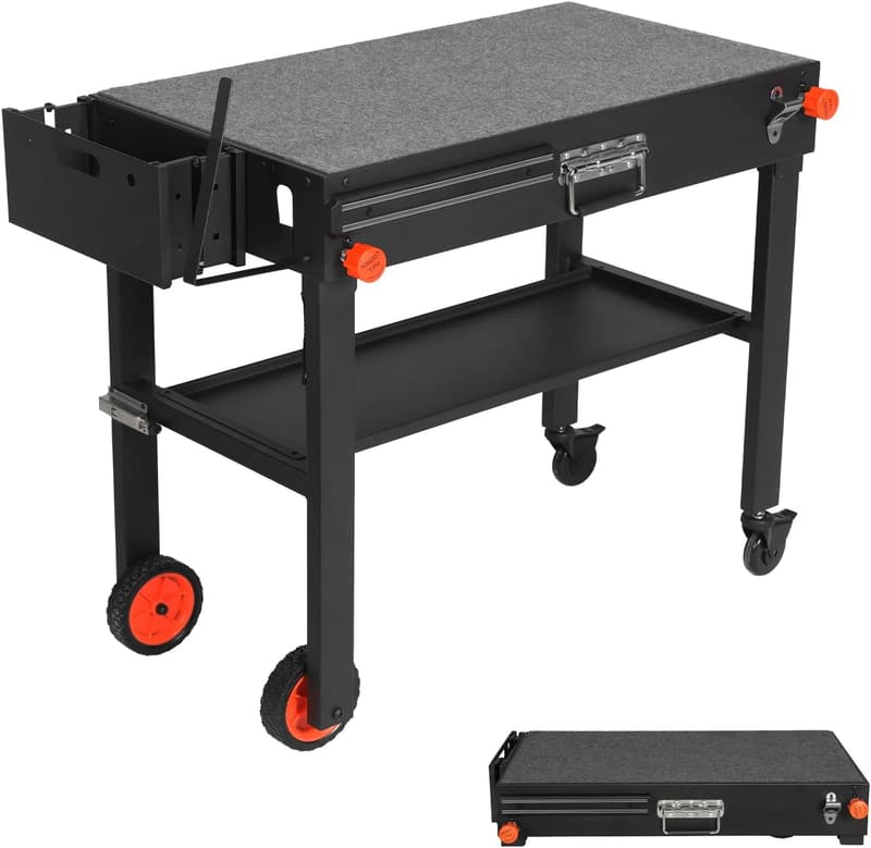 Folding Portable Grill Table with Wheels for BBQ and Pizza Oven