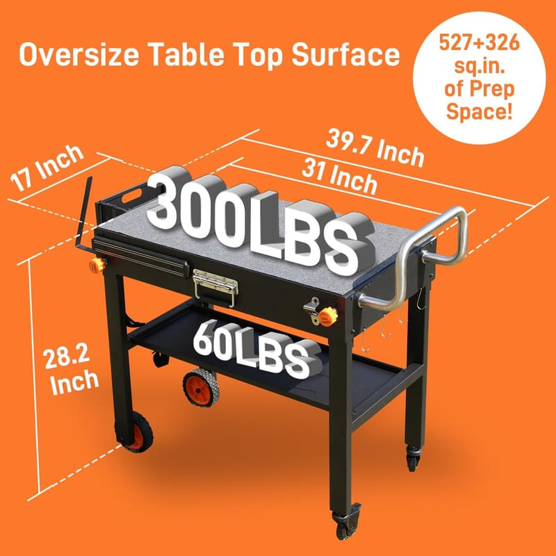 Folding Portable Grill Table with Wheels for BBQ and Pizza Oven