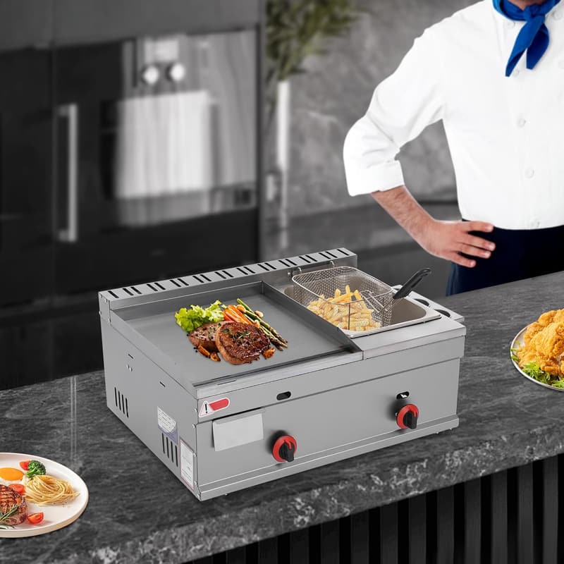 Commercial Stainless Steel Propane Griddle with Deep Fryer