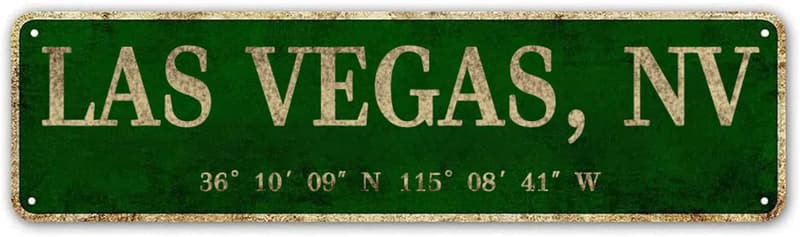 Rustic Vintage Metal Art Sign - Las Vegas City Decor 4” x 16”
