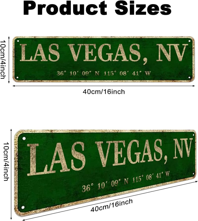 Rustic Vintage Metal Art Sign - Las Vegas City Decor 4” x 16”