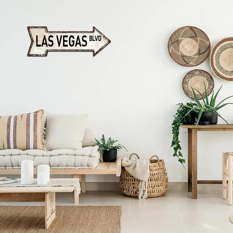 Rustic Gold Aluminum Las Vegas Blvd Sign - 6x18 Inch Decor