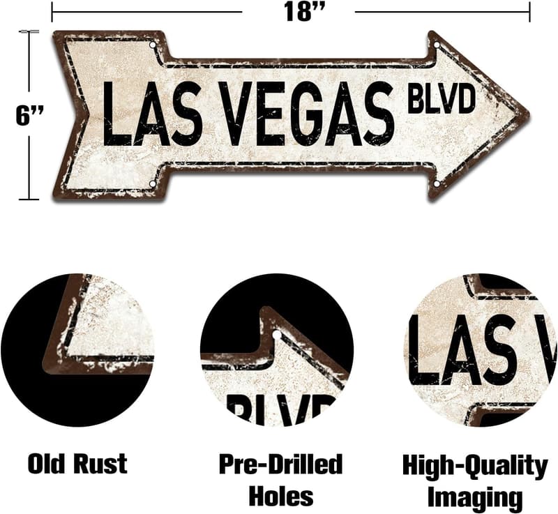 Rustic Gold Aluminum Las Vegas Blvd Sign - 6x18 Inch Decor