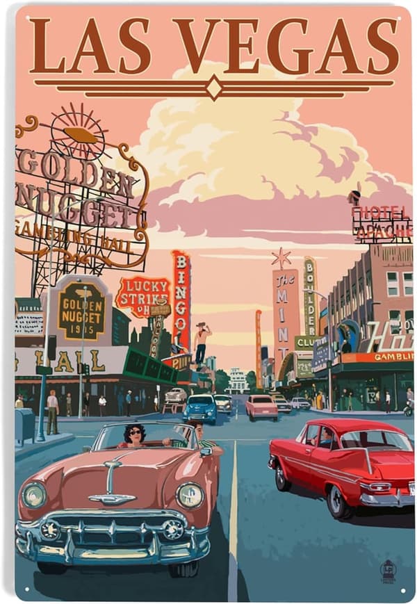 Las Vegas 12x18 Inch Metal Sign - Old Strip Scene