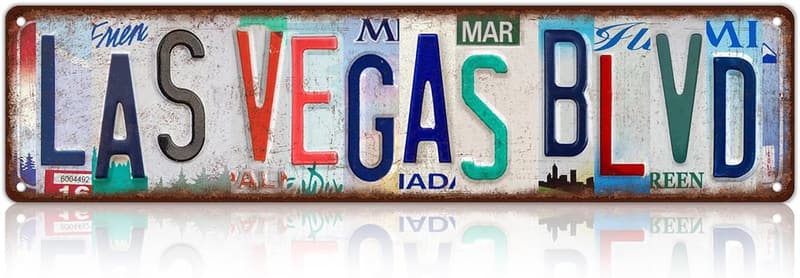 Vintage Las Vegas Blvd Metal Tin Wall Sign - 16 x 4 Inches