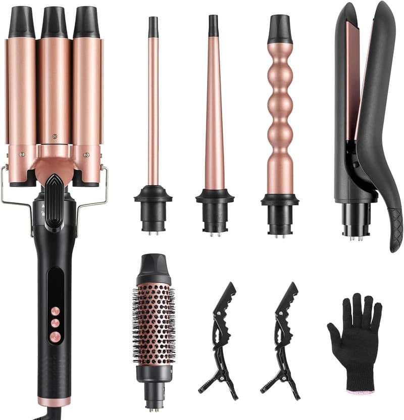 6-in-1 Hair Curling Iron Set with Ceramic Barrels for Women