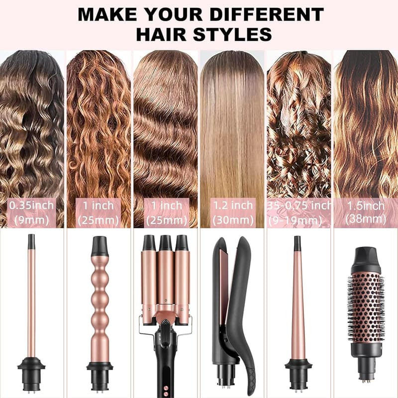6-in-1 Hair Curling Iron Set with Ceramic Barrels for Women