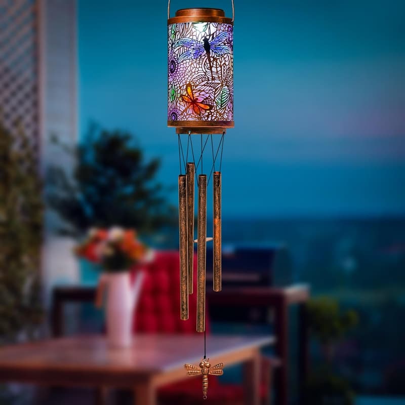 Dragonfly Solar Wind Chimes - Outdoor Garden Decor for Mom