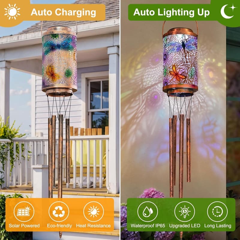 Dragonfly Solar Wind Chimes - Outdoor Garden Decor for Mom