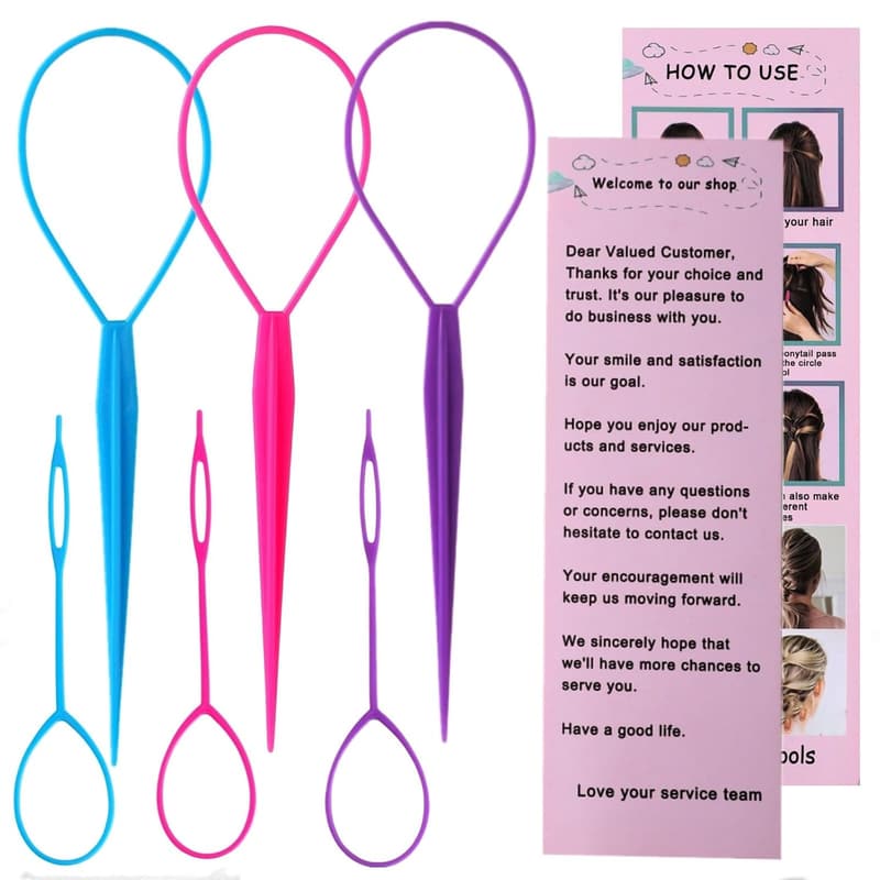 Hair Styling Tool Set for Women and Girls - 6pcs Topsy Tail & Loops