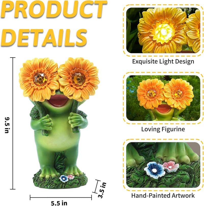 Mother's Day Frog Garden Statue with Solar Light for Women