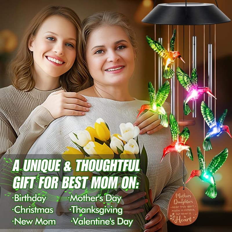 Mother's Day Hummingbird Solar Wind Chimes for Mom