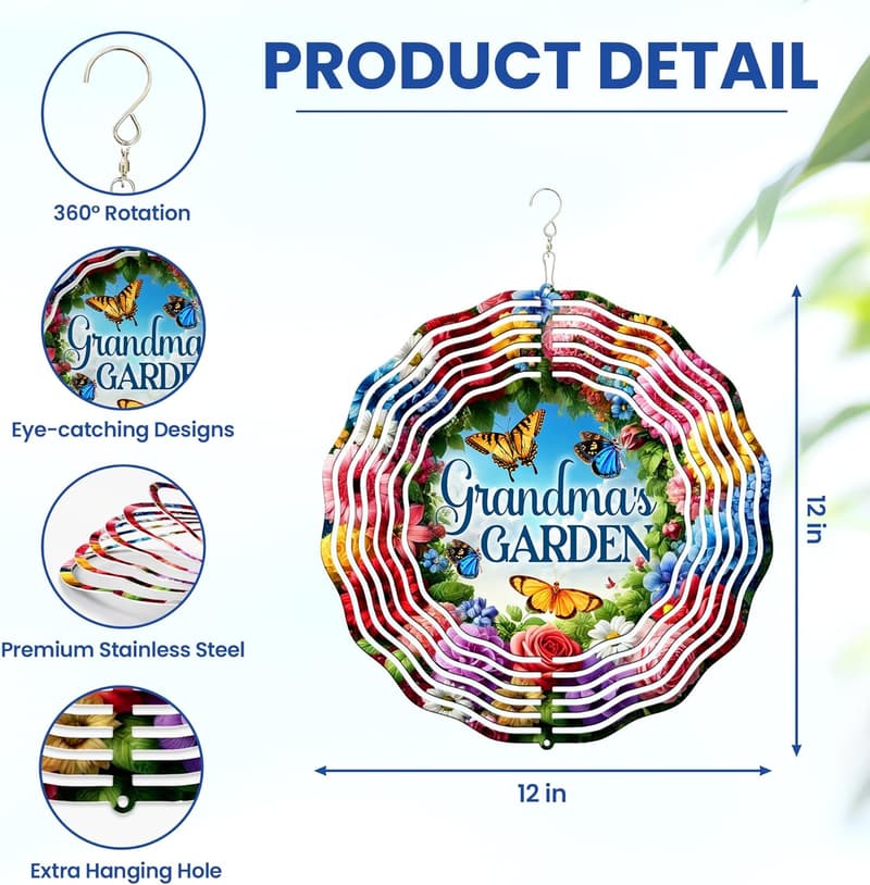 Grandma's Garden 3D Stainless Steel Wind Spinner - Birthday Gift