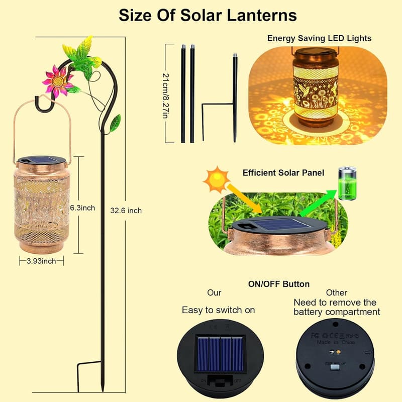 Mother's Day Solar Lanterns - Metal Hummingbird Lights for Outdoors