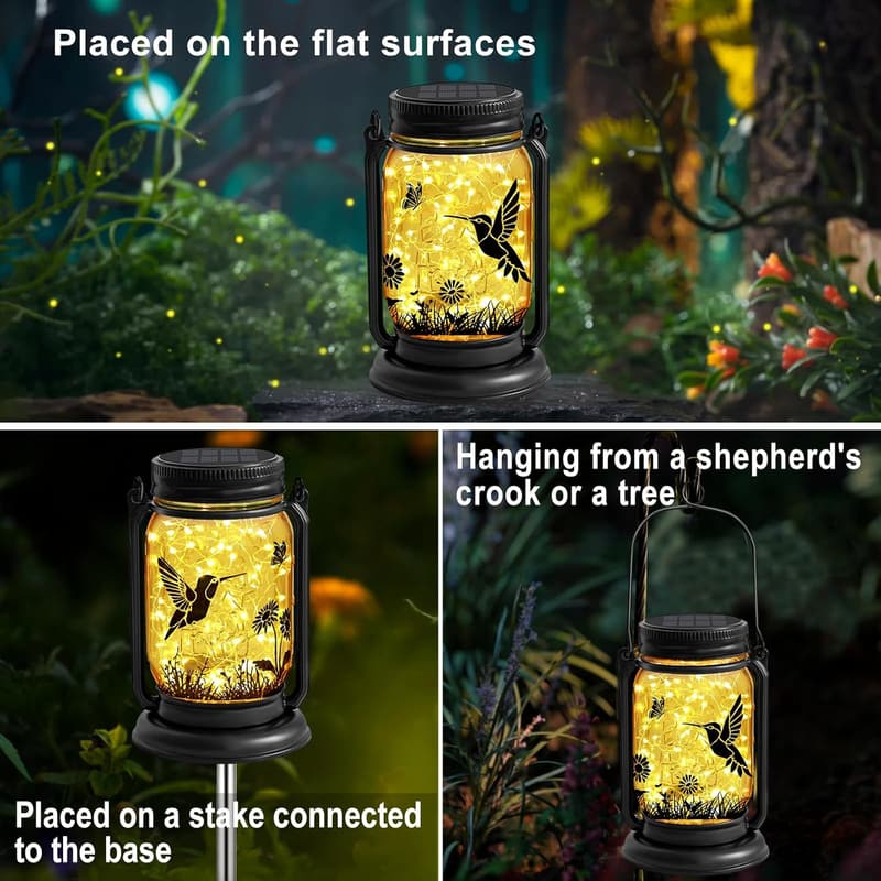 Solar Hummingbird Lanterns - Waterproof Mason Jar Garden Decor