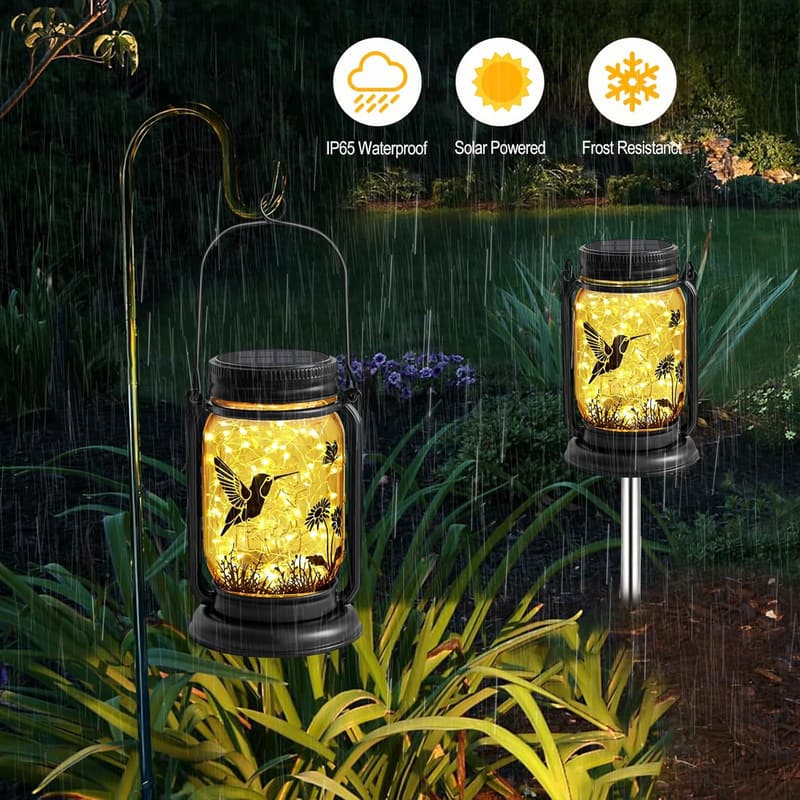 Solar Hummingbird Lanterns - Waterproof Mason Jar Garden Decor