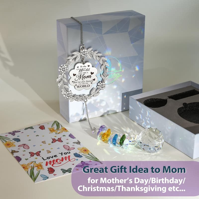 Mother's Day Crystal Sun Catcher - I Love You Mom Ornament