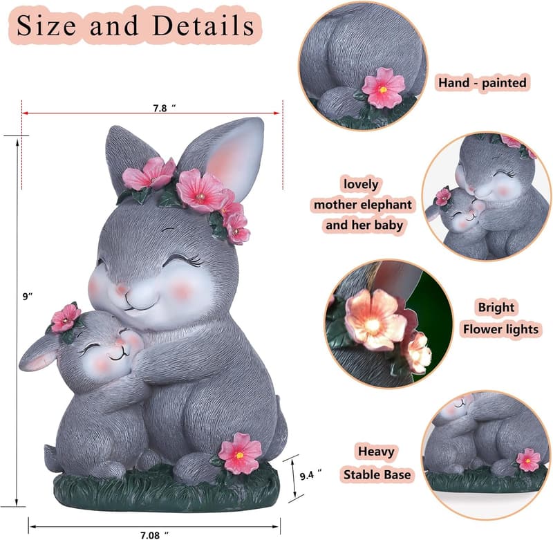 Outdoor Rabbit Solar Garden Decor - Gift for Mom