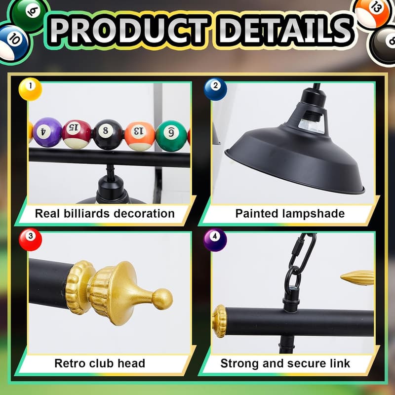 Adjustable 3-Light Pool Table Pendant Light Fixture