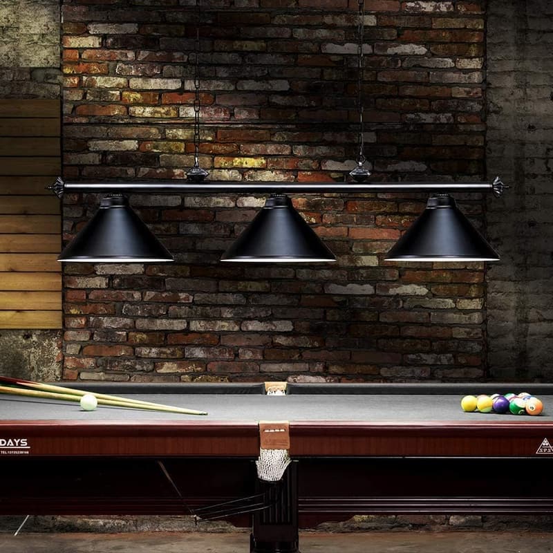 Vintage Industrial 3-Light Pool Table Pendant with Black Shade