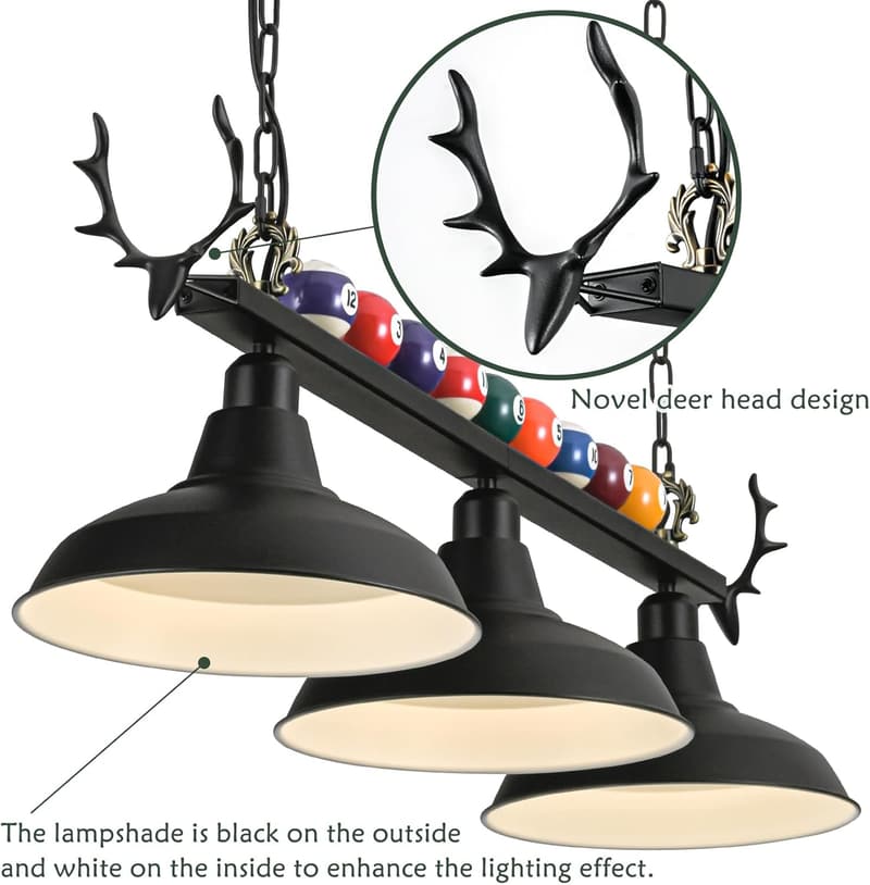 Billiard Light Fixture for 7' - 9' Pool Tables (3 Lights)