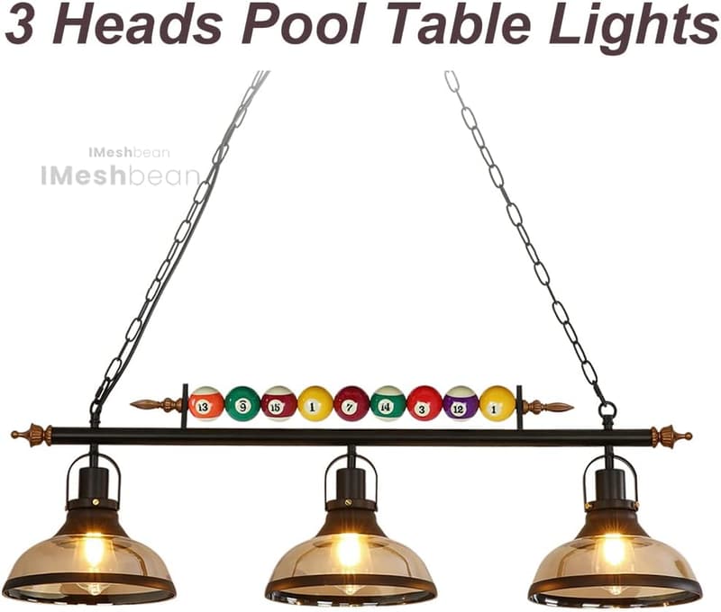 Billiard Pendant Lamp with 3 Glass Shades for Game Rooms