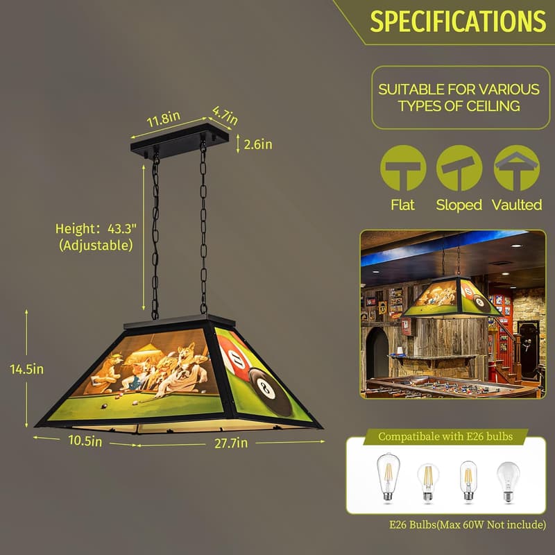 Dogs Playing Billiards Pendant Light for Game Room