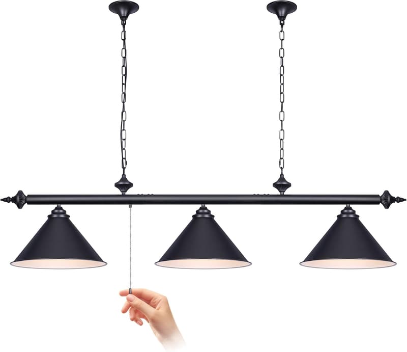Billiard Pool Table Light Pendant with Matte Black Shade