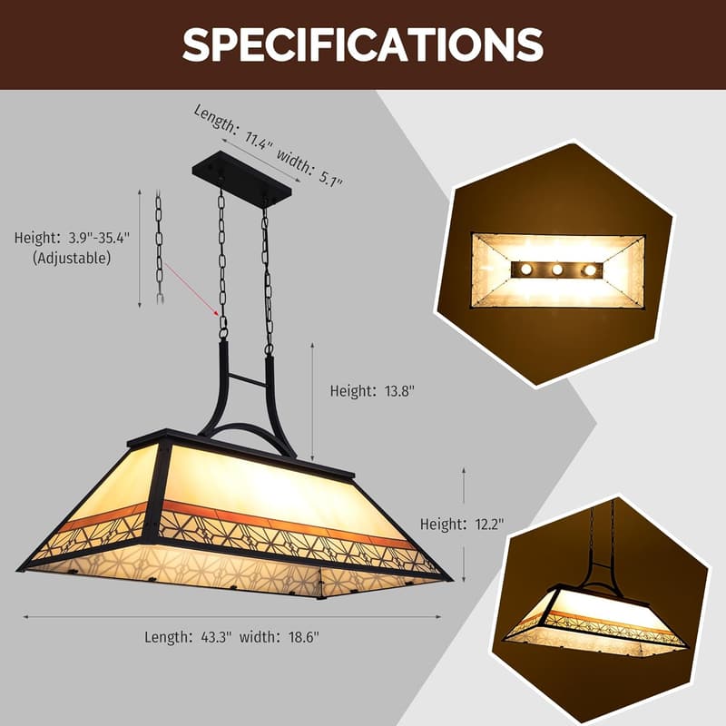 Tiffany Style Billiards Lamp for Game Room, 3-Light Chandelier