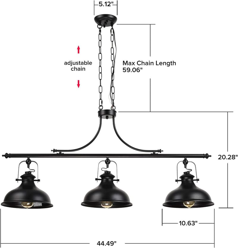 Vintage 3-Light Adjustable Pendant Chandelier for Dining Room