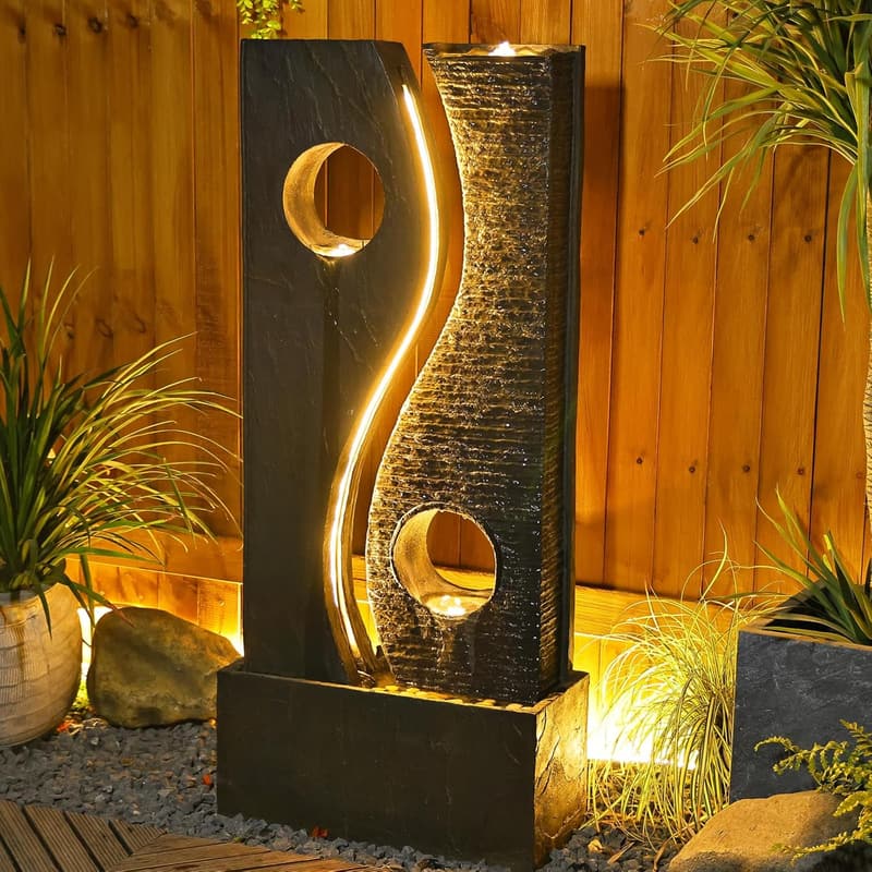 Large Freestanding Water Fountain with LED Lights for Garden Decor