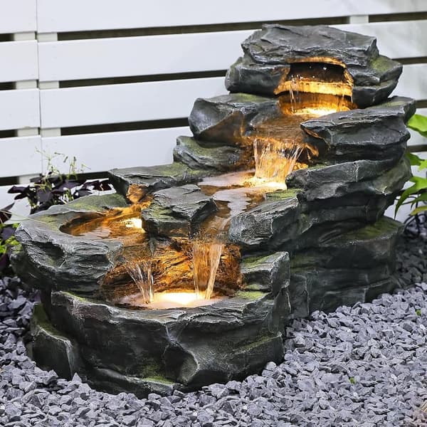 5-Tier Outdoor Water Fountain with LED Lights for Garden Decor