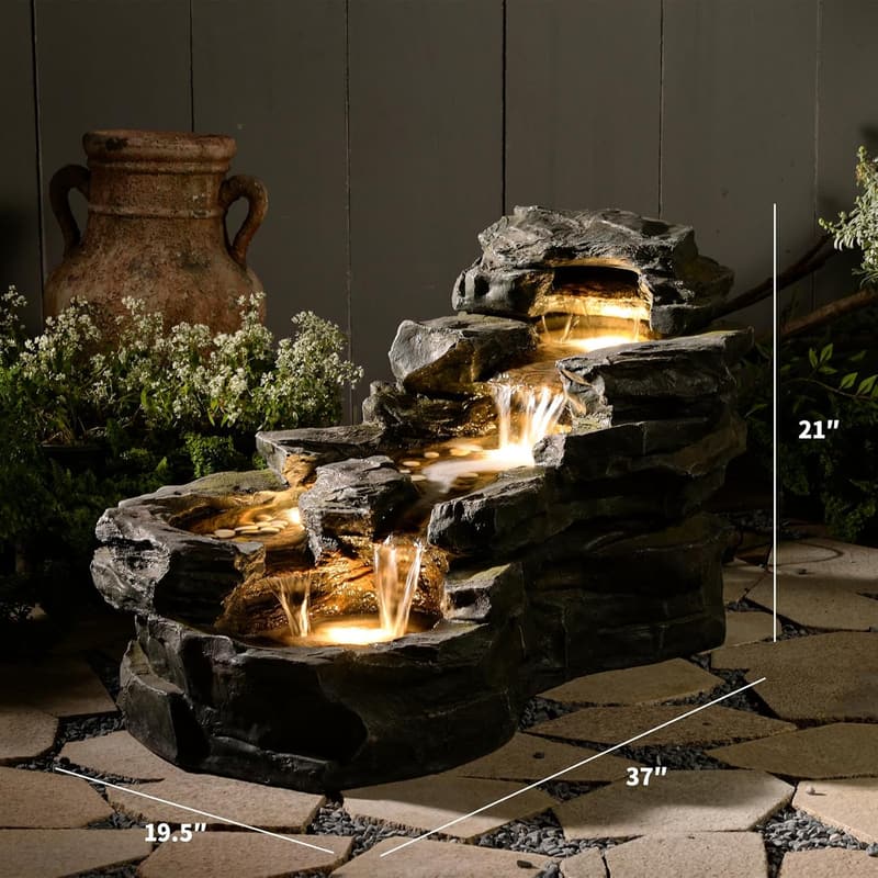 5-Tier Outdoor Water Fountain with LED Lights for Garden Decor