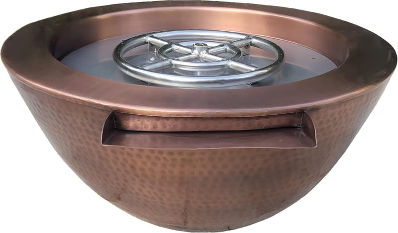 Copper Water Bowl Fountain Fire Pit with 92,000 BTU Burner