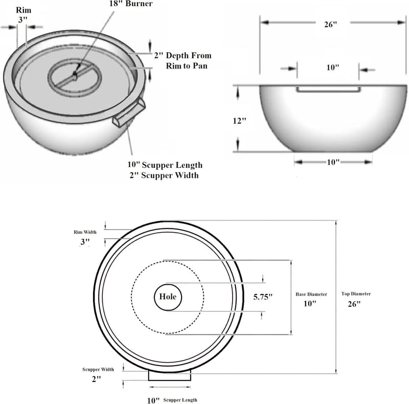 Copper Water Bowl Fountain Fire Pit with 92,000 BTU Burner