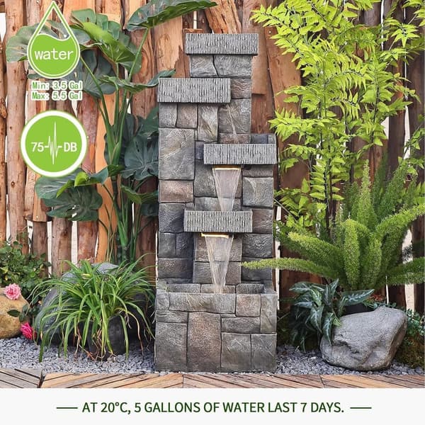 Modern 4-Tier Outdoor Garden Fountain with Lights - 44.5