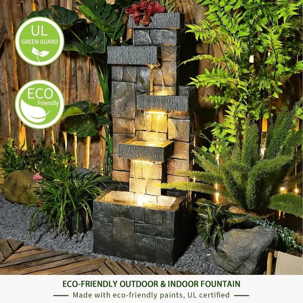 Modern 4-Tier Outdoor Garden Fountain with Lights - 44.5