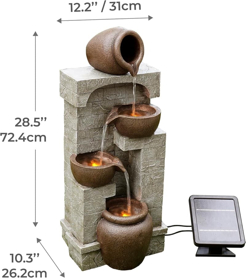 LED Outdoor Water Fountain with Cascading Bowls for Gardens