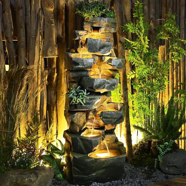 Large 6-Tier Outdoor Water Fountain with LED Lights