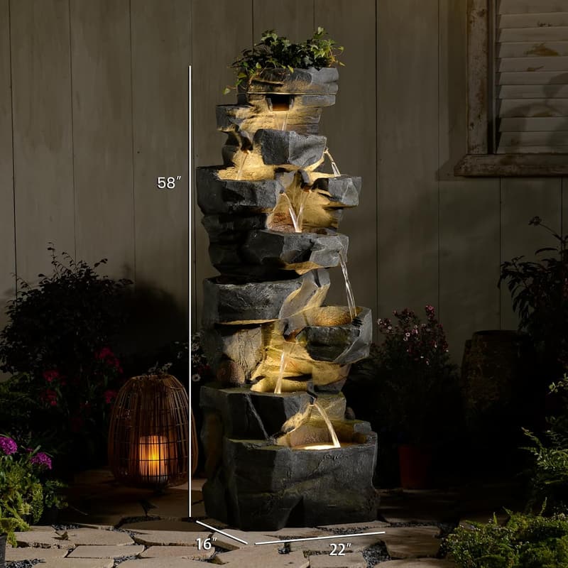 Large 6-Tier Outdoor Water Fountain with LED Lights