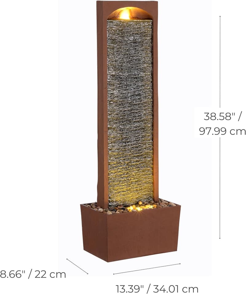 Contemporary Outdoor LED Waterfall Fountain with Pebble Base
