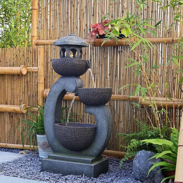 Outdoor Zen Garden Water Fountain with LED Lights, 35.5 inches