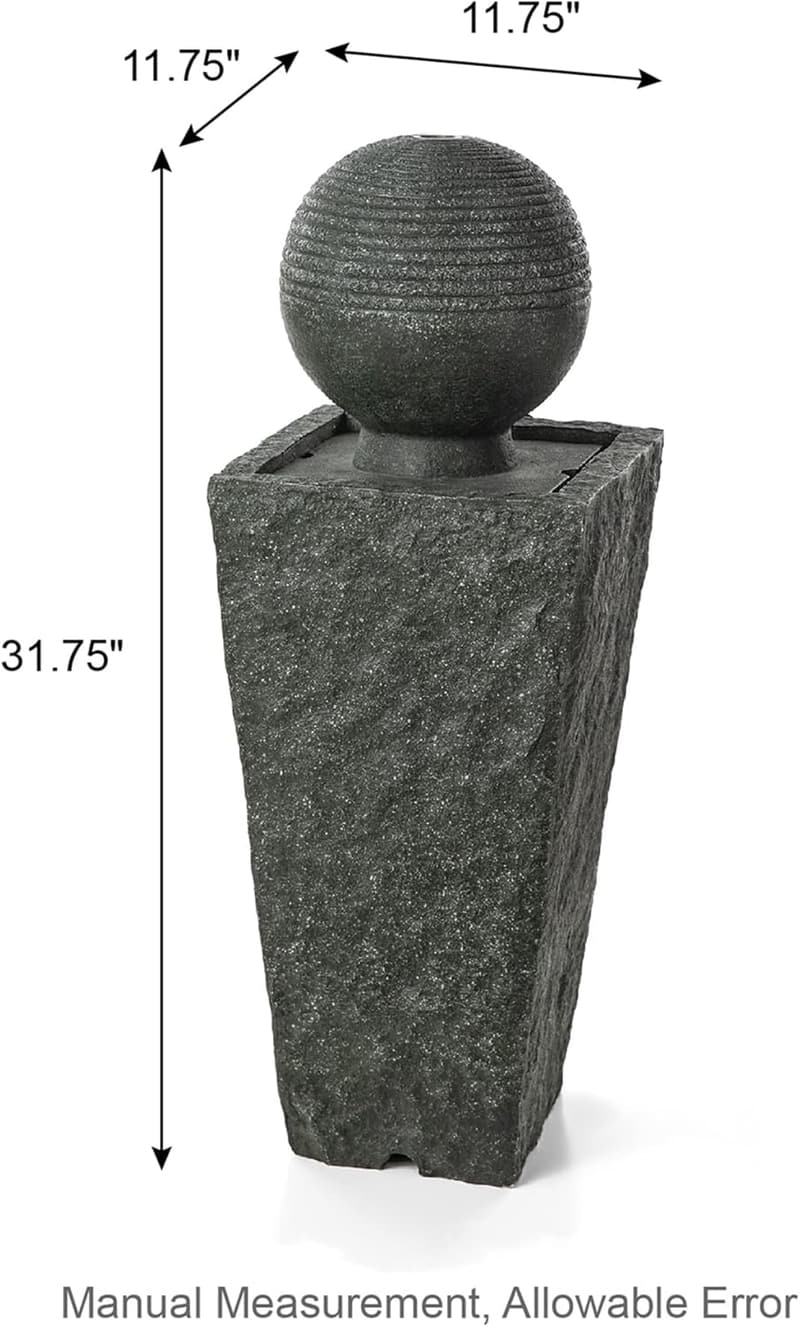 Outdoor LED Water Fountain with Decorative Sphere, 31.69”H