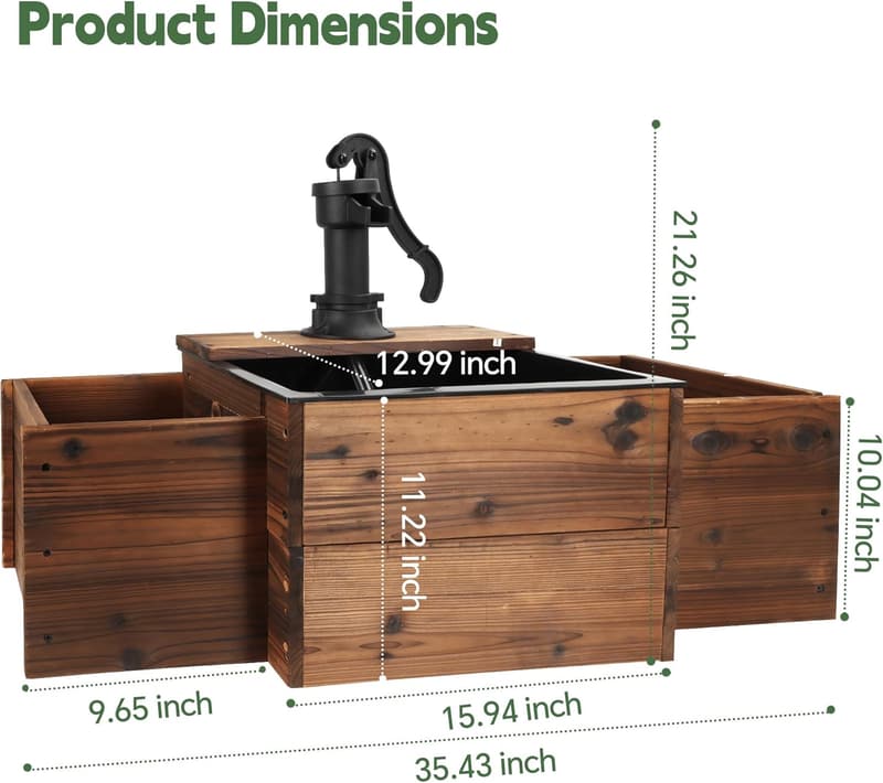 Wooden Outdoor Water Fountain with Flower Box