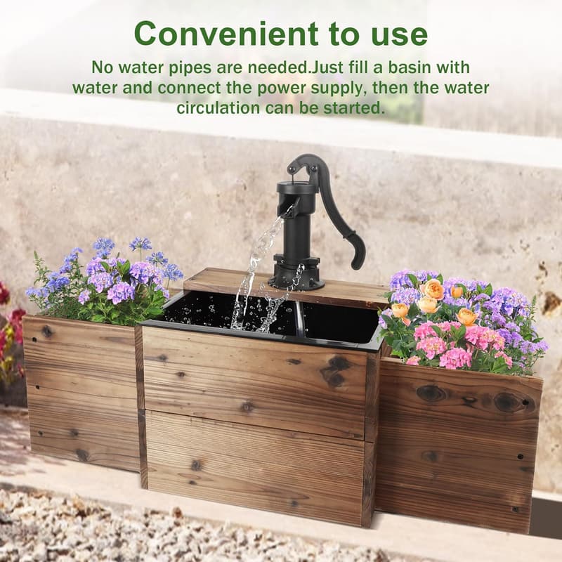 Wooden Outdoor Water Fountain with Flower Box