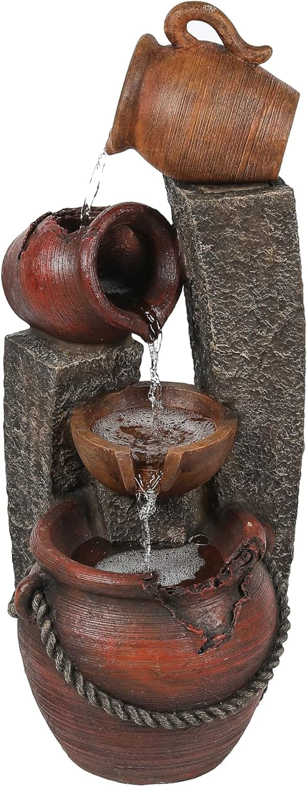 Outdoor Farmhouse Water Fountain with Lights - 32 Inch