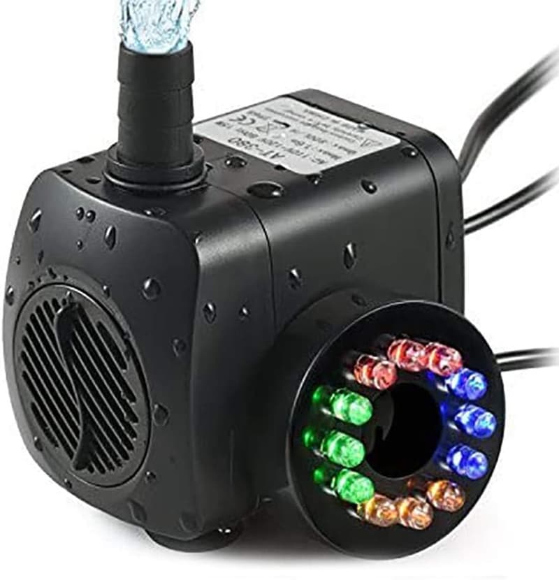 220 GPH Submersible Water Pump with LED Lights and Nozzles