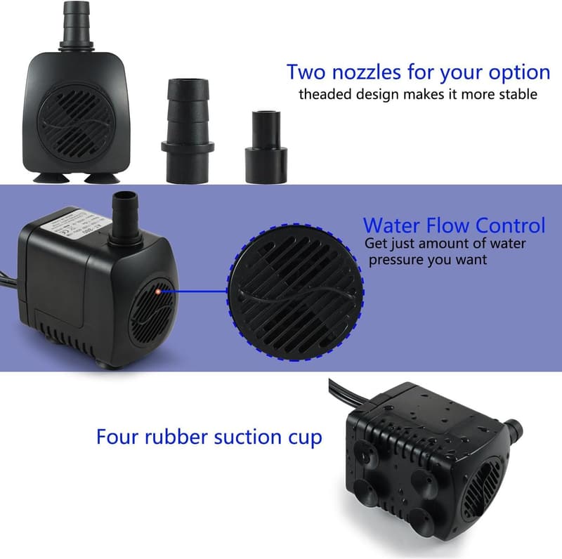 220 GPH Submersible Water Pump with LED Lights and Nozzles